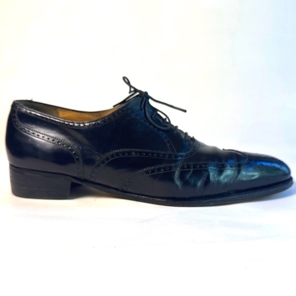 Salvatore Ferragamo Mens Black Leather Wingtip Brogue Oxford Shoes 7416 7.5 EE main image 7